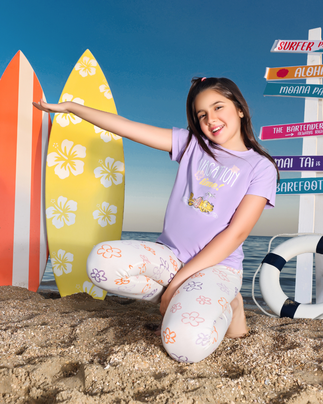 Vacation girls' pajamas, half-sleeved jersey and trousers