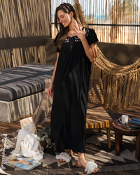 Embroidry nightgown جلابية حريمي نص كم فسكوز ليكرا