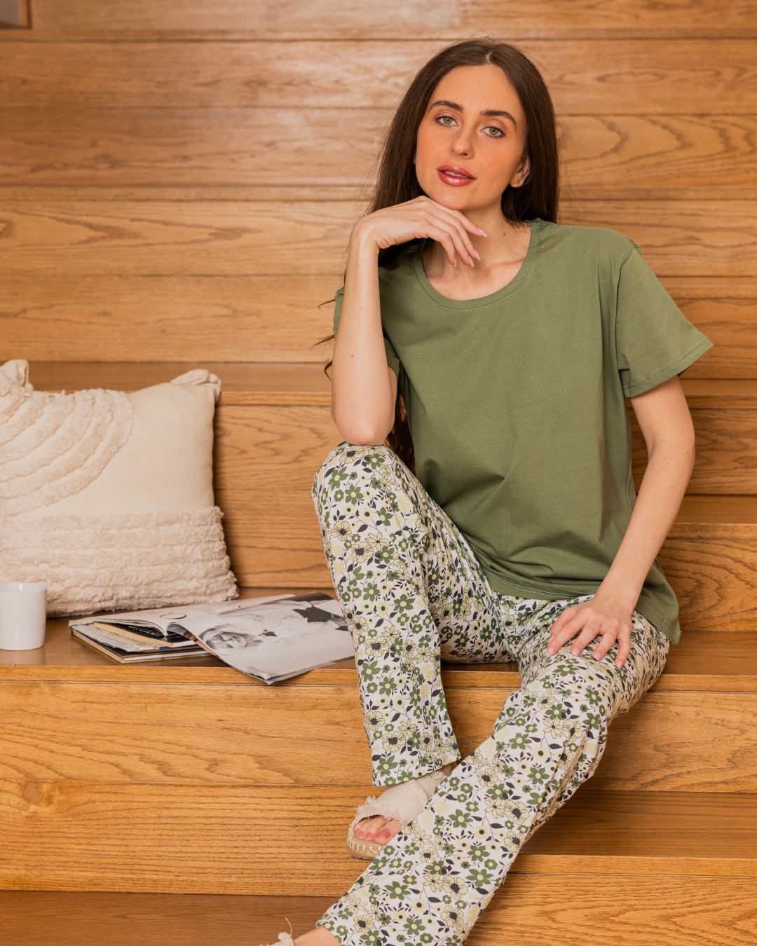 brimark بيجامه حريمي تيشرت نص كم وبنطلون منقوش