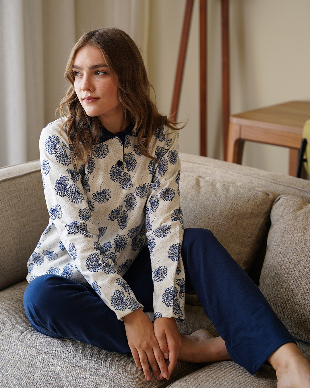 بيجامه حريمي مردبولو روتاري بنطلون الورده ميلتون