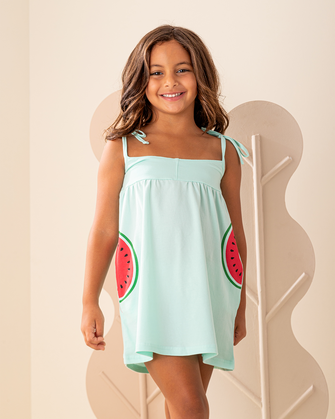 فستان قطن ليكرا حمالة جيب على شكل بطيخ