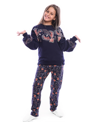 Stitch embroidery بيجامه بناتي تيشيرت + بنطلون مطبوع