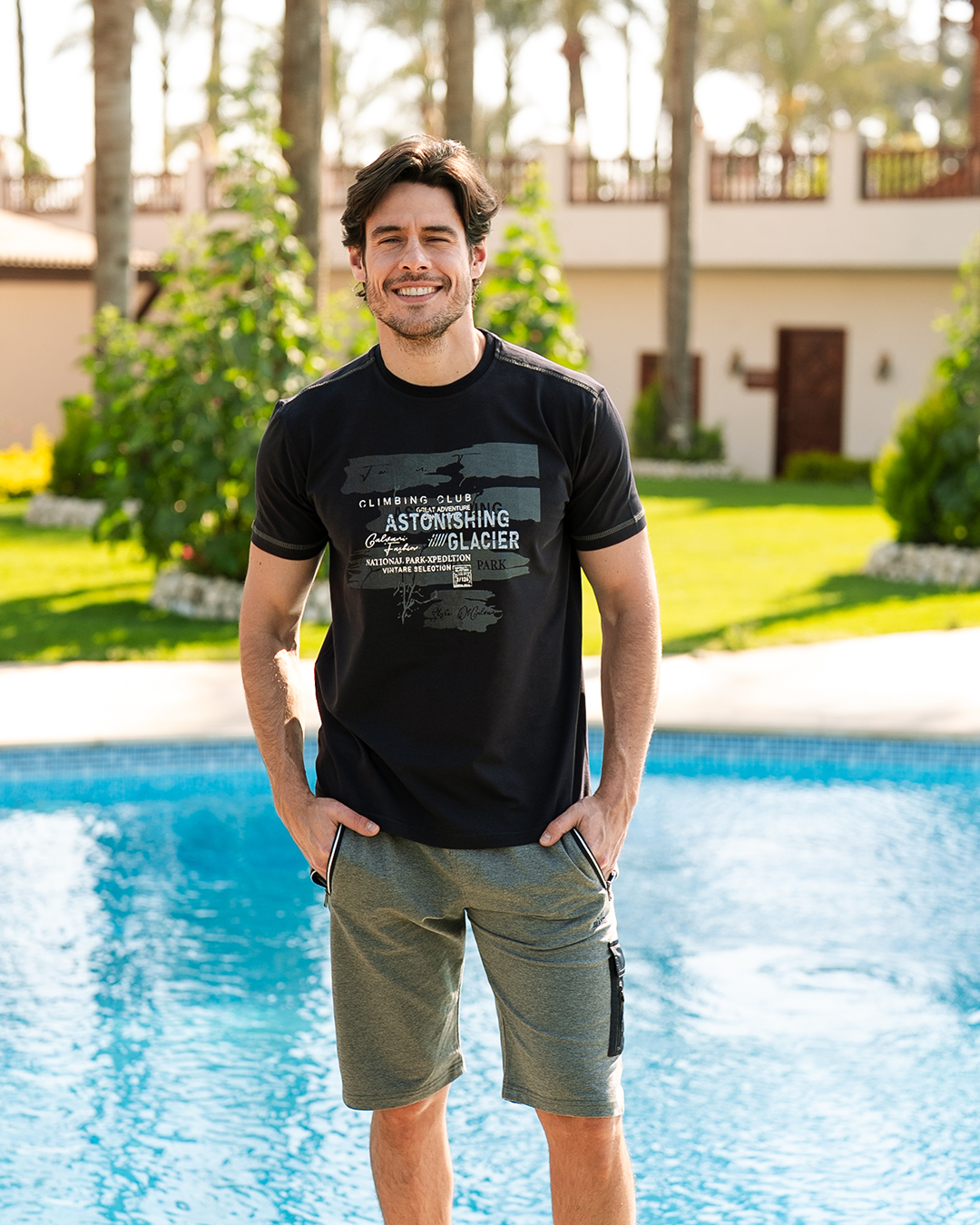 Climbing Club Men's pajamas text, how much and shorts