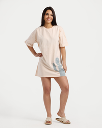 قميص نوم نسائي بطبعة الصبار الوردي الناعم