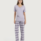Women's half-sleeved pajamas with embroidery and fabric trousers