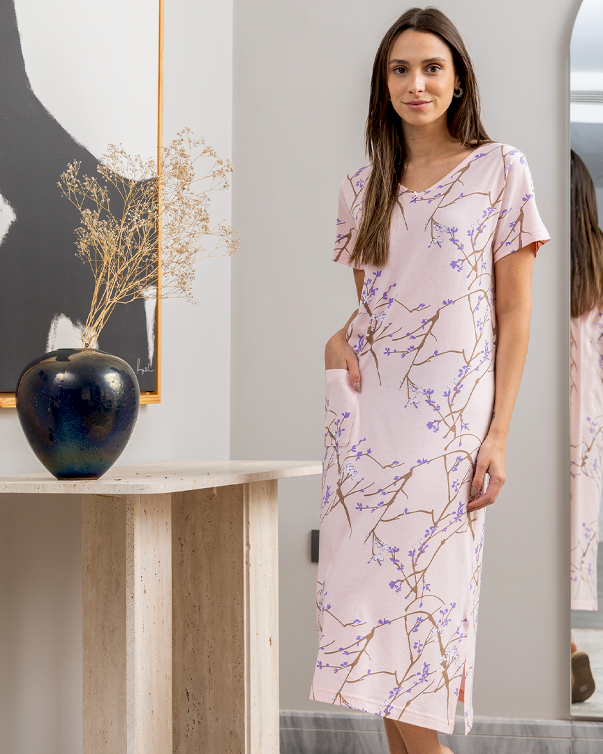 Leaves bow V short women's nightgown