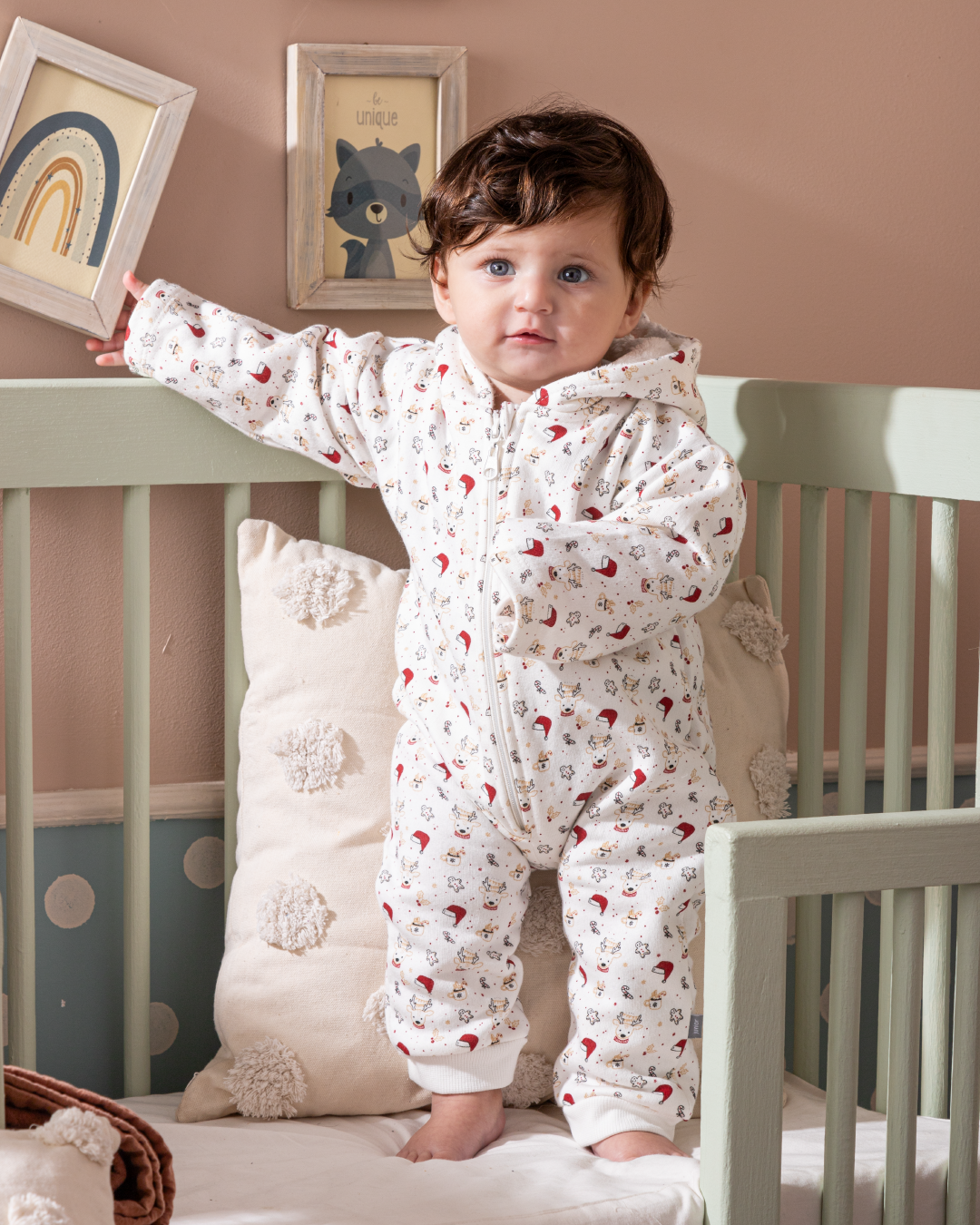 Christmas baby romper with printed cape