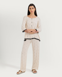 Women's Pajama with 3/4 Sleeves and Bows Pants