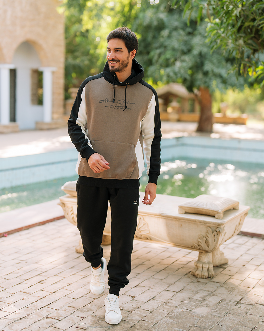 SPORT WEAR Men's hooded pajamas with pockets and chest print