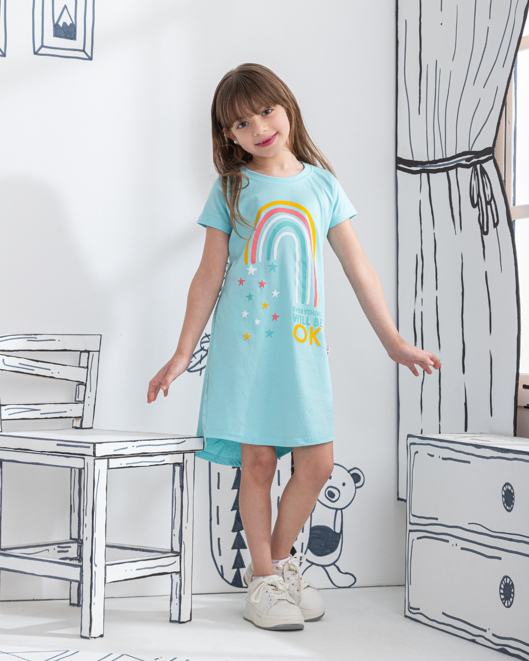 Everything will be OK قميص بناتي نص كم قطن