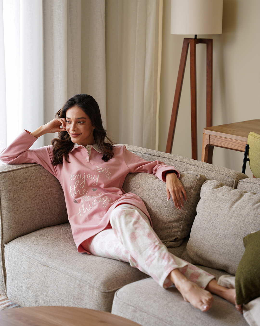 Women's pajamas, Mardpolo embroidery, Rotary rose Milton pants