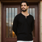 Striped men's pajamas with sleeves and buttons