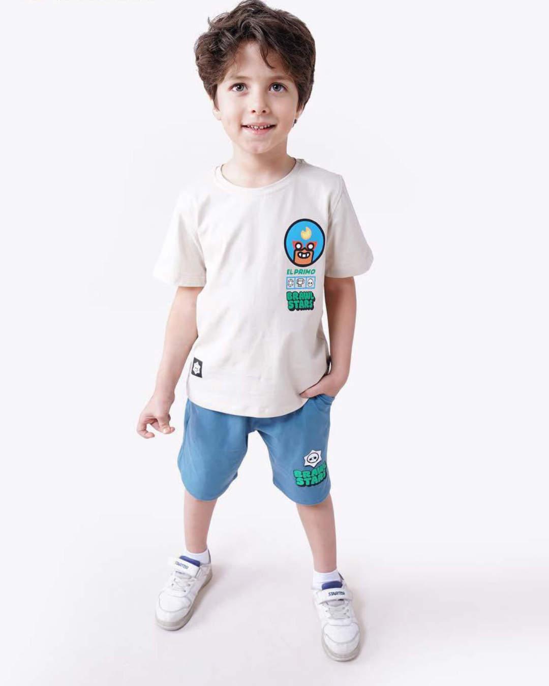BRAWL STAR Boys' set, half-sleeve, single-sleeve, Lycra, printed chest and back, printed shorts