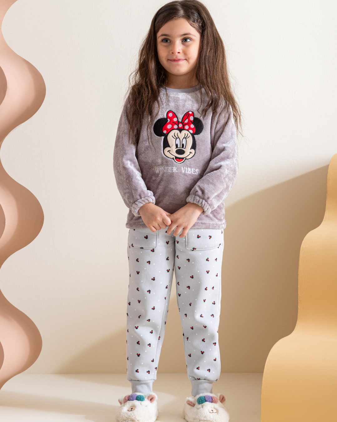 Minnie mouse بيجاما بناتي كُم طويل