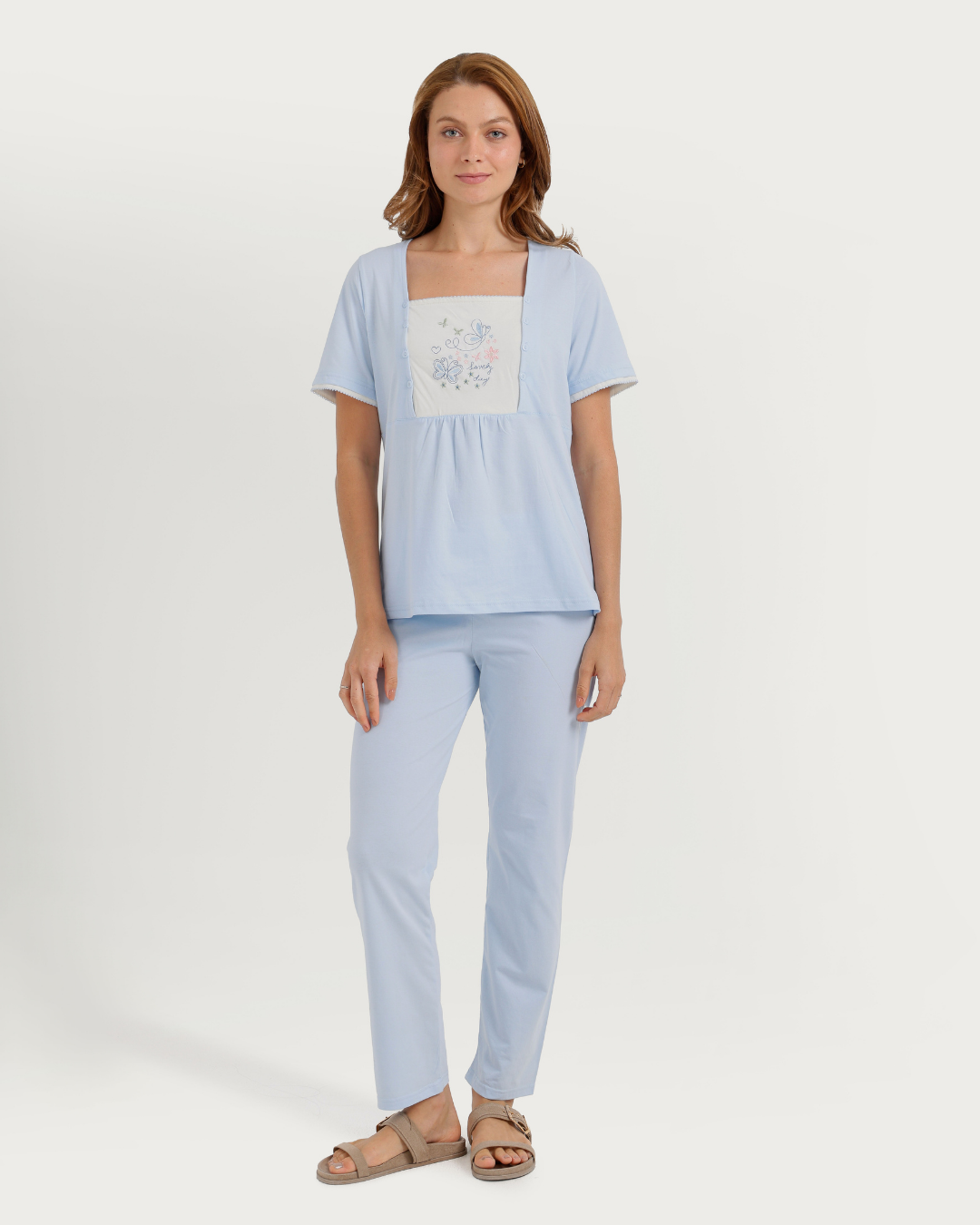 Women's Half Sleeve Pajama with Buttoned Pants