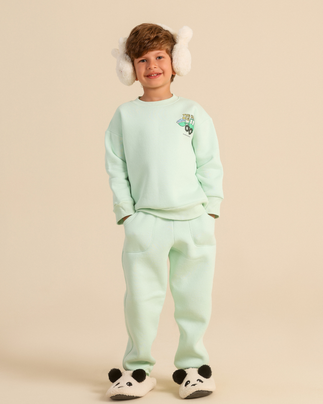 Boys' set in cute colors with a bulldozer print
