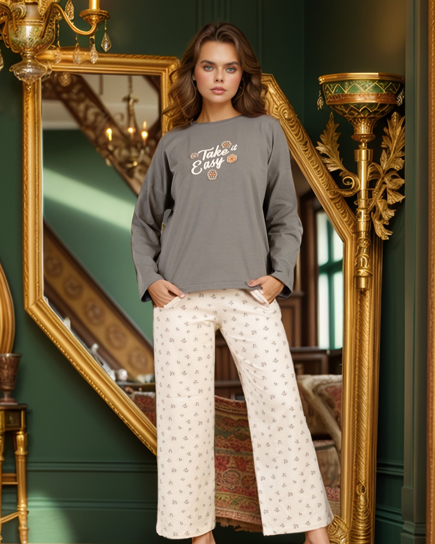 Take it easy بيجاما حريمي كم و بنطلون