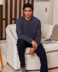 بيجامه رجالي مقلم كحلي