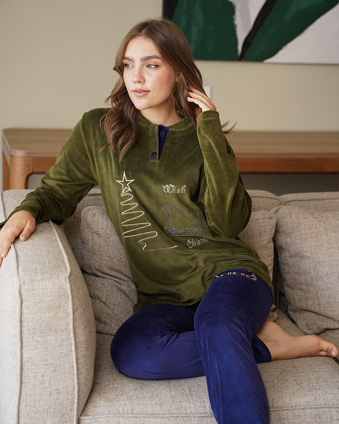 wish بيجامه حريمي مرد بولو تطريز الكريسماس