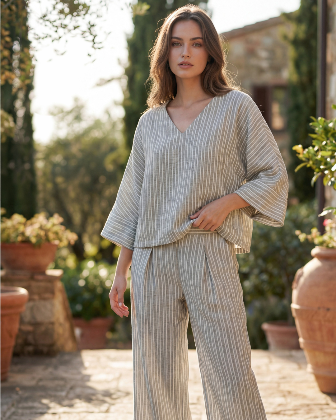 بيجاما حريمى كم مقلم بنطلون