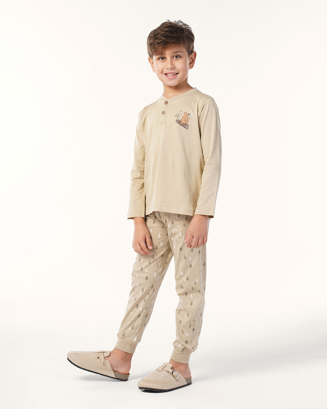 بيجاما بنطلون قطن و توب كُم طويل دب و شجره