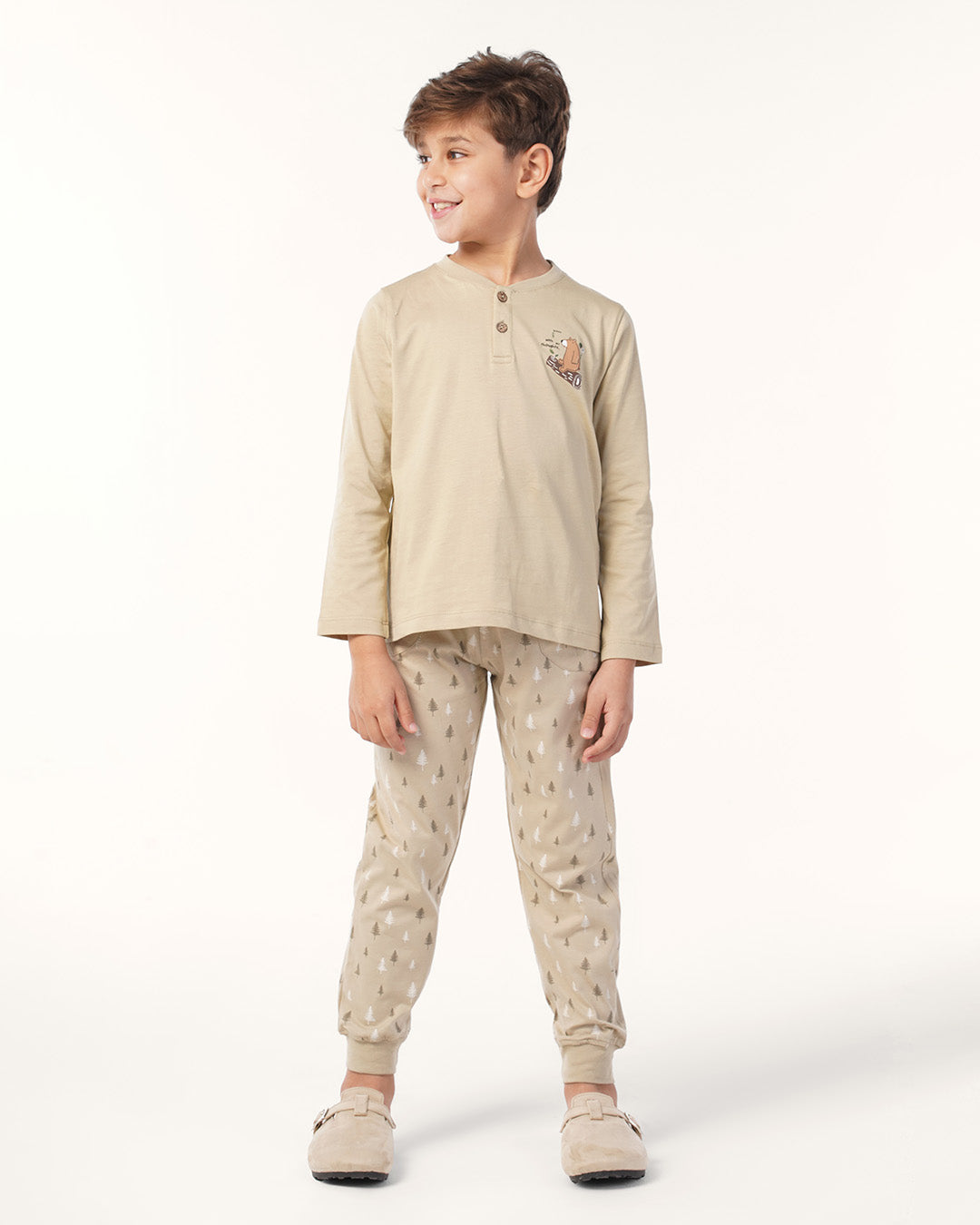 بيجاما بنطلون قطن و توب كُم طويل دب و شجره