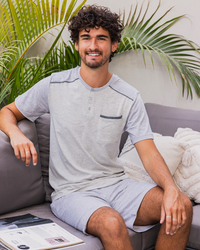 بيجاما رجالي مقلم نص كم