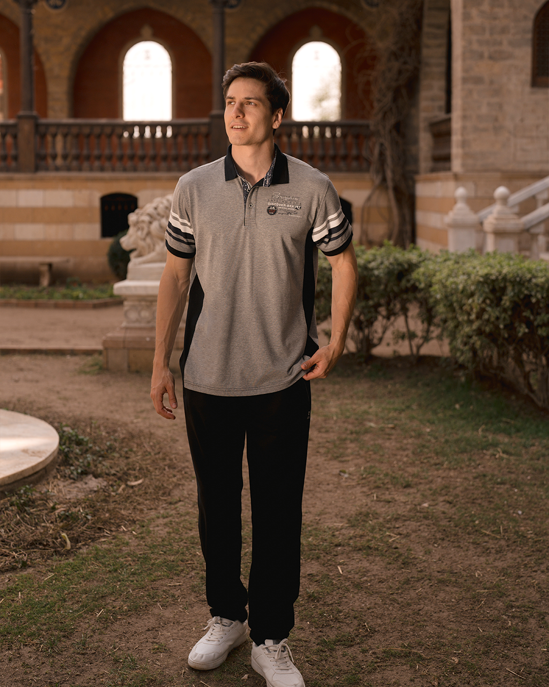 NANTUCKET GLV بيجامه رجالي ياقة بزراير طابعة علي الصدر