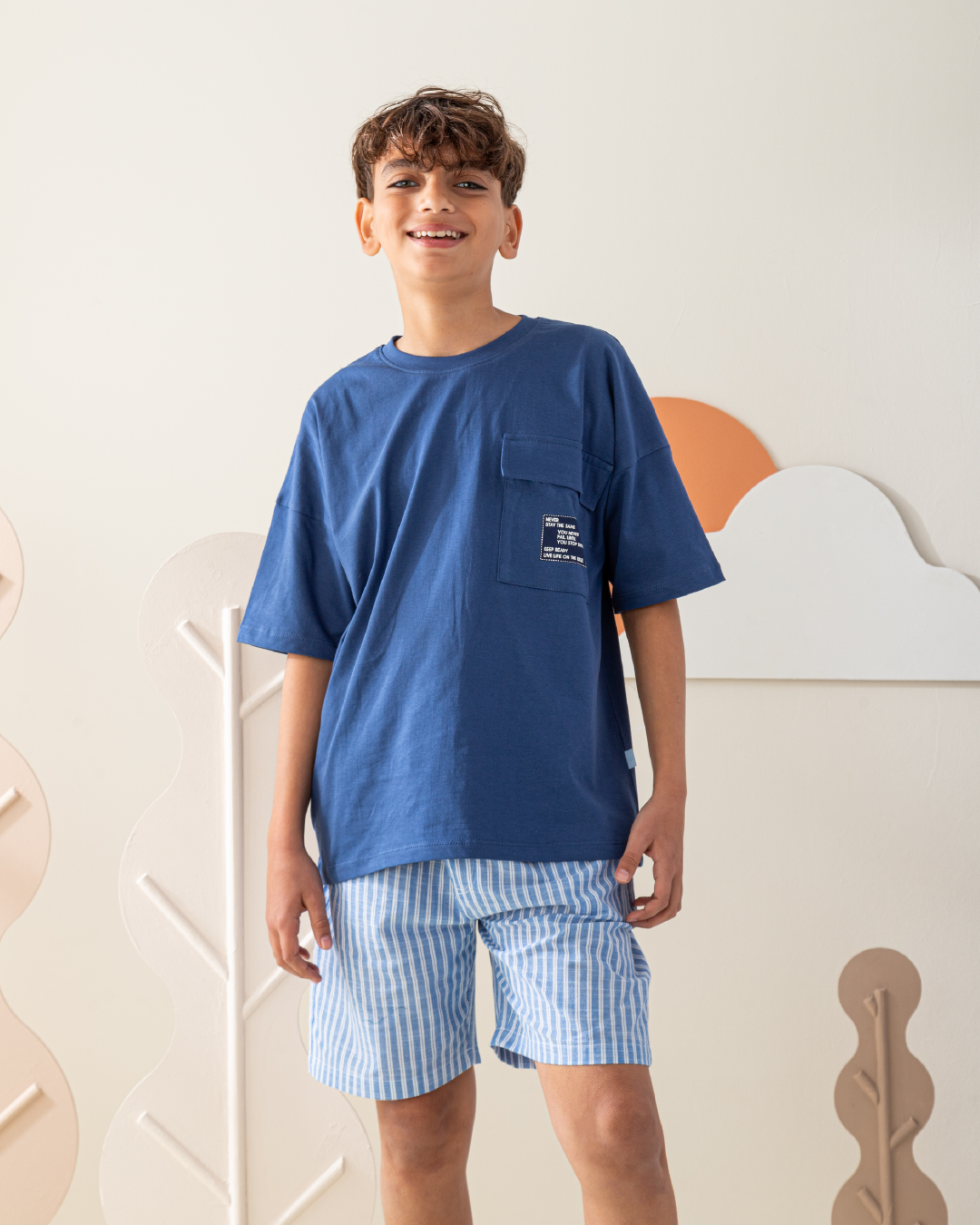 بيجاما نص كم و شورت نسيج مخطط