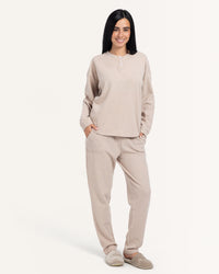 بيجاما  بنطلون  جاكارد كم طول دفئ الخريف