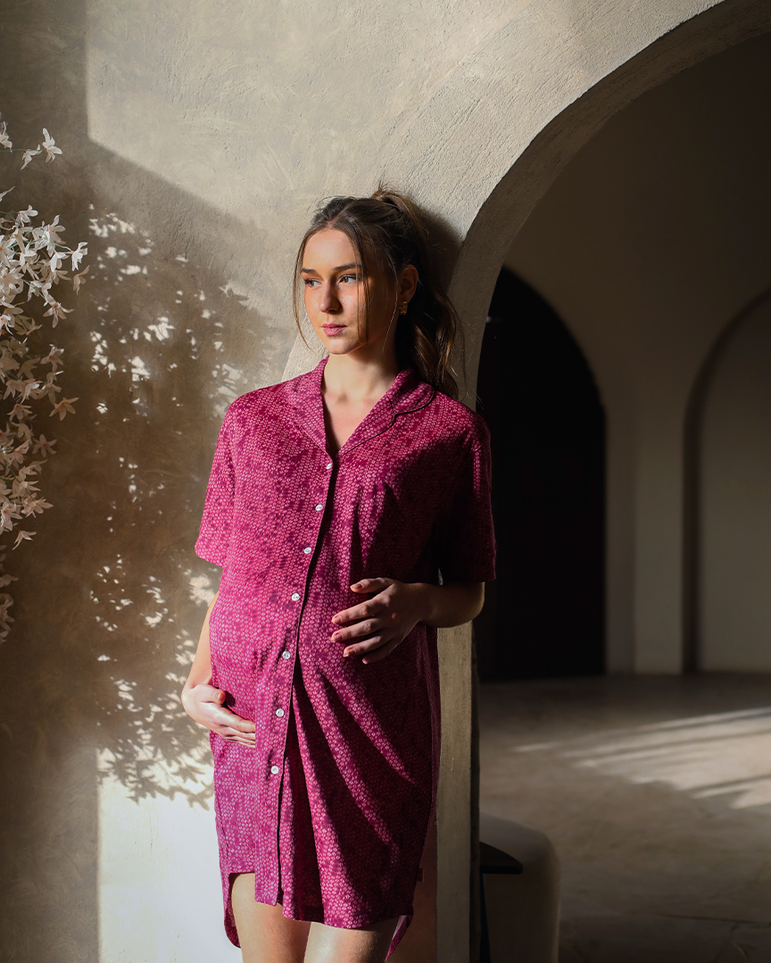 Mini triangles women's classic buttoned nightgown, modal cotton