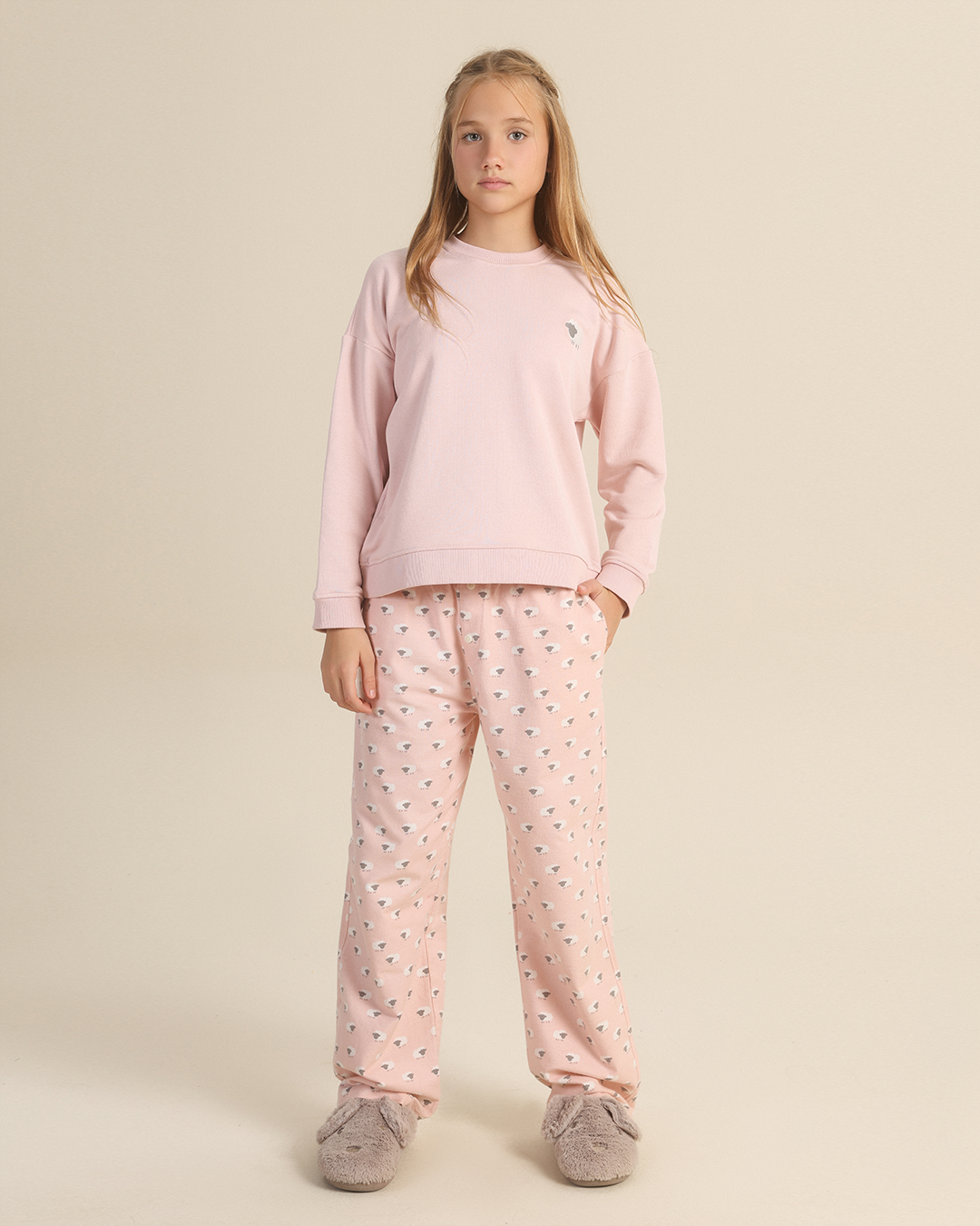 Sheep Hugs Girls Pajama in Dusty Pink