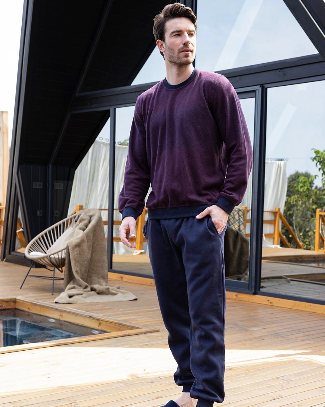 Leaves embroidery بيجاما رجالي جاكار كُم طويل