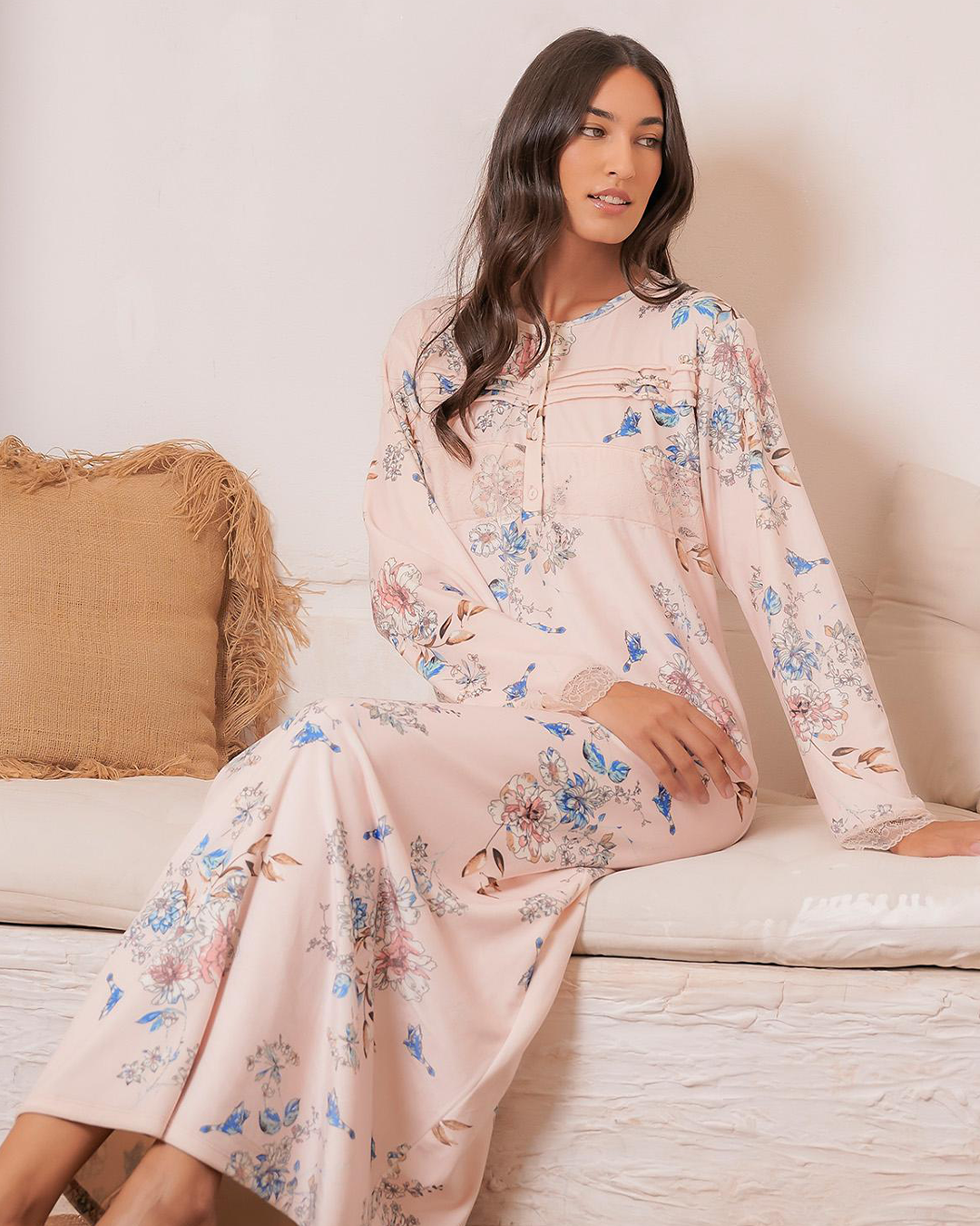 Women's nightgown with a lace bow and a rose flower