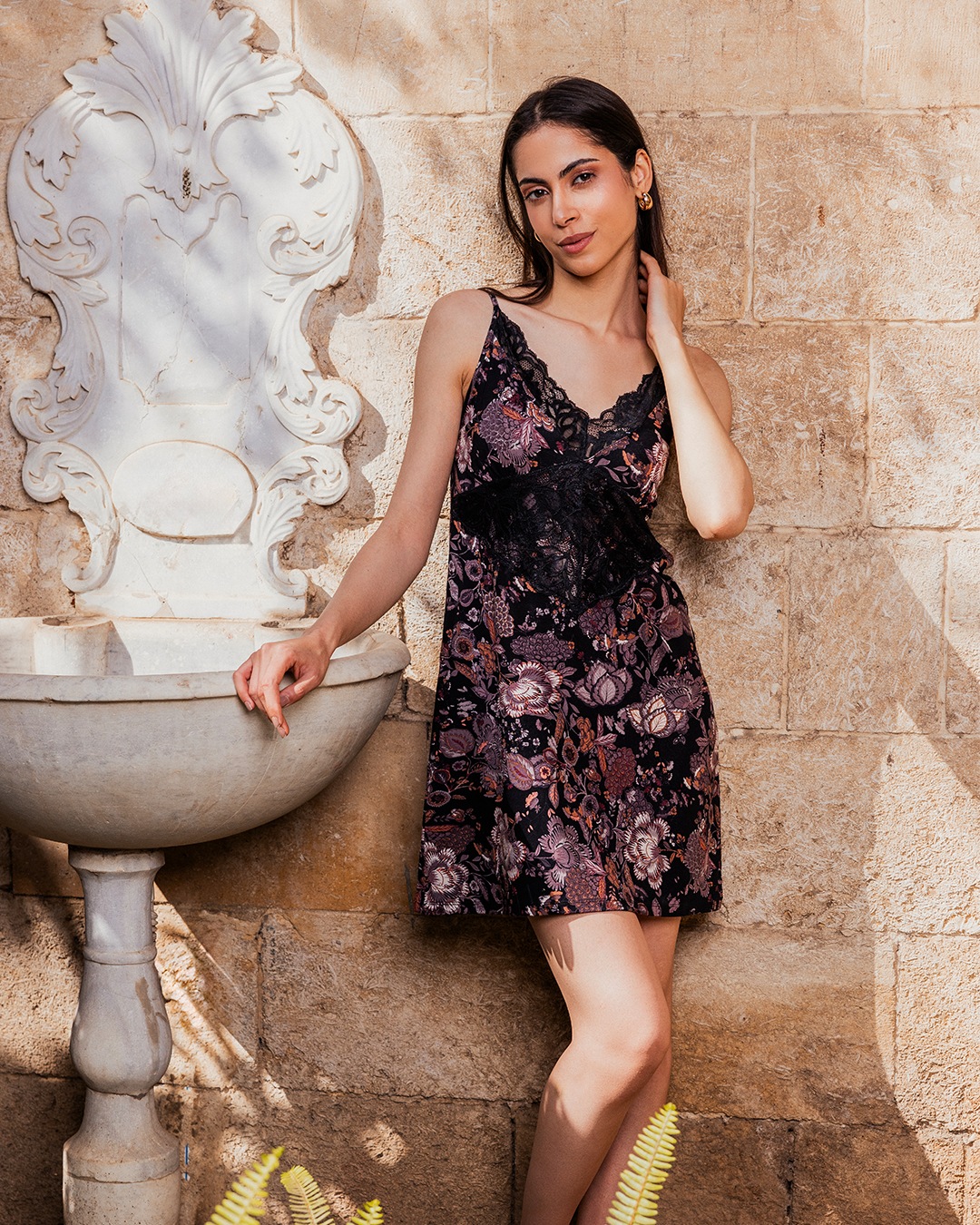 Women's shirt with seven straps and lace cut, Tubi Kasri rose