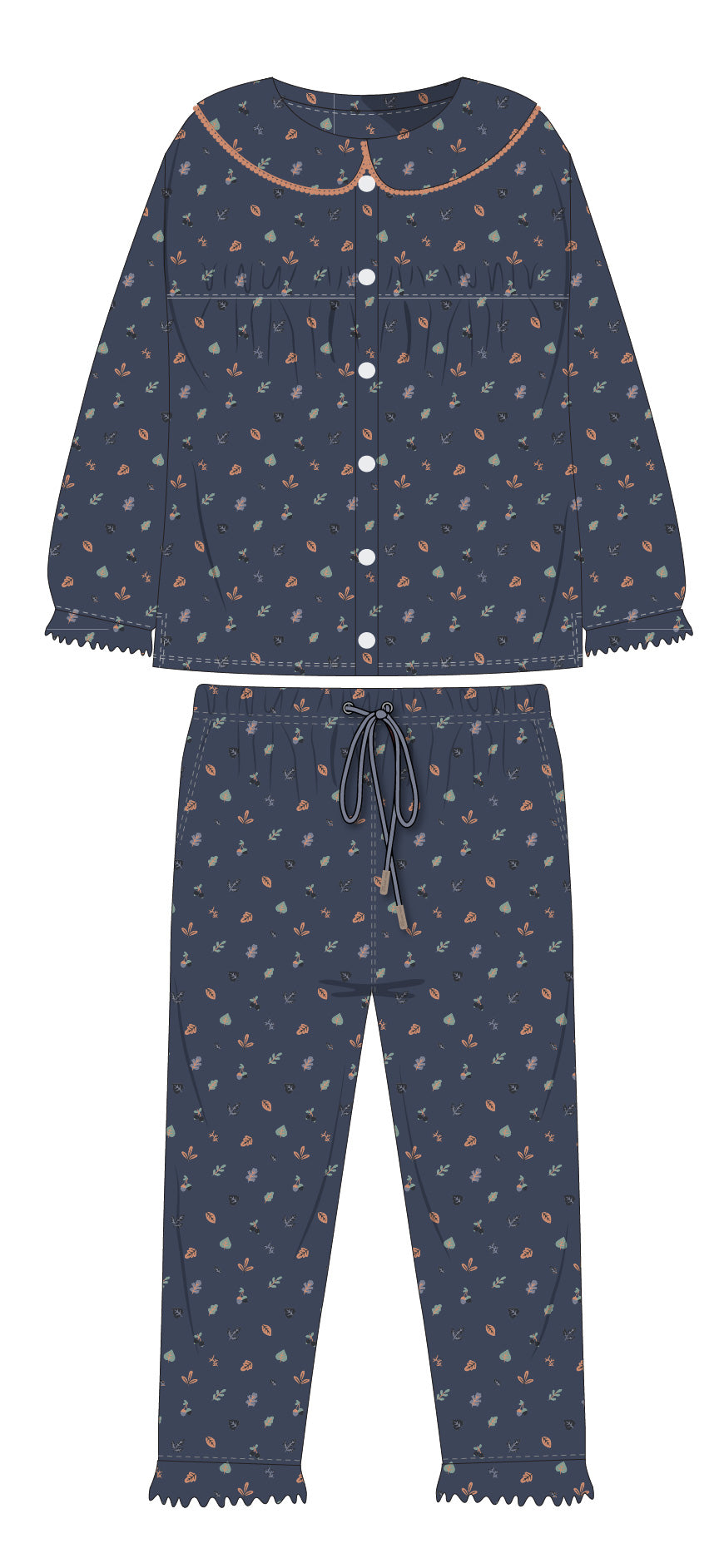 Autumn leaves in vintage style kids girls pajama