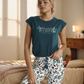 BETWEEN LEAVES Women's pajamas with a crop top and leaf print pentagram