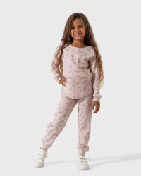 Floralبيجاما بناتي كُم طويل