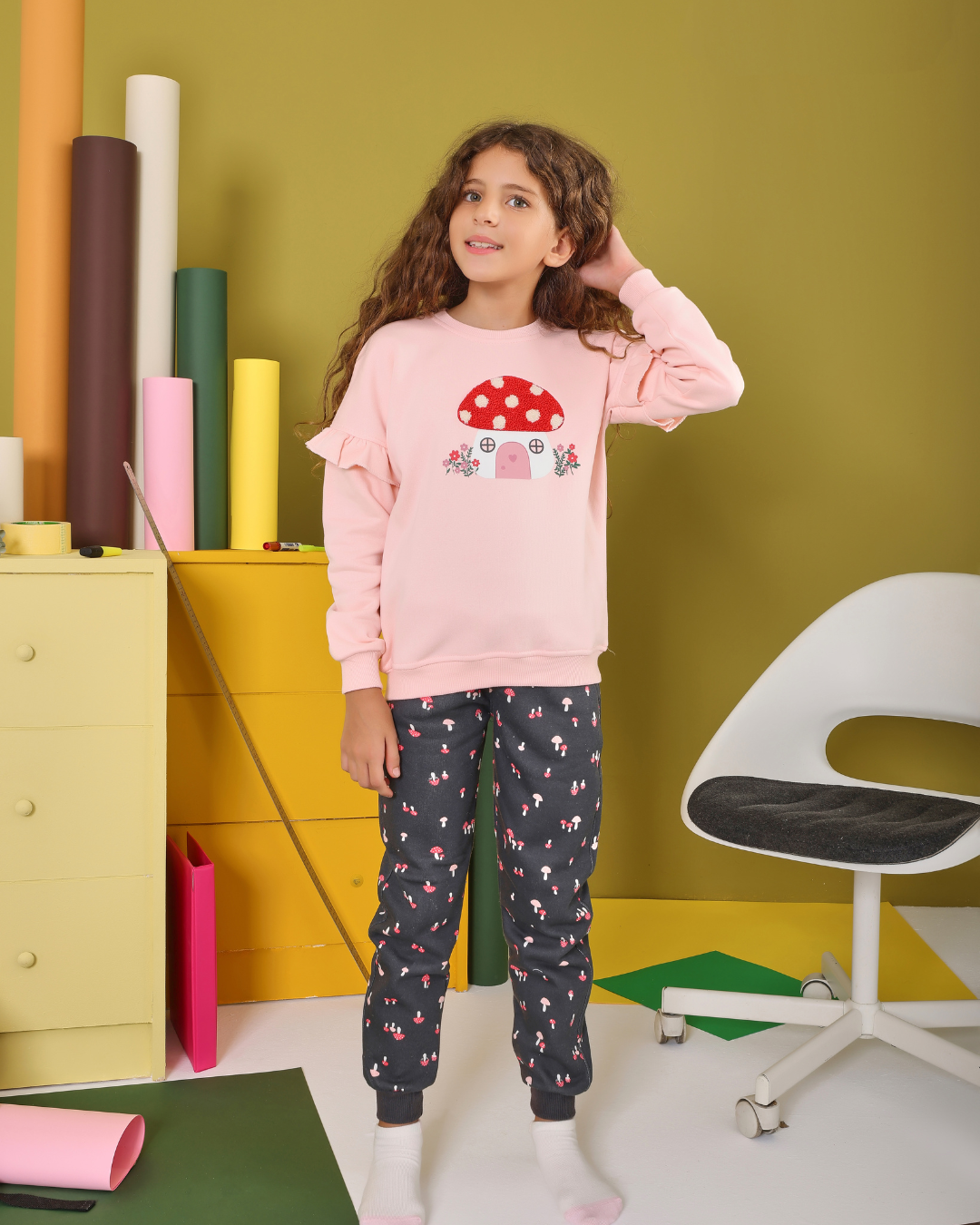 My girls' pajamas, children's mushrooms