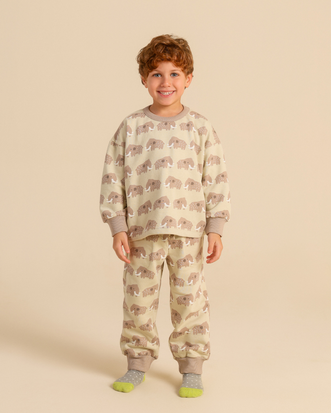 Boys' pajamas with a cute mammoth print