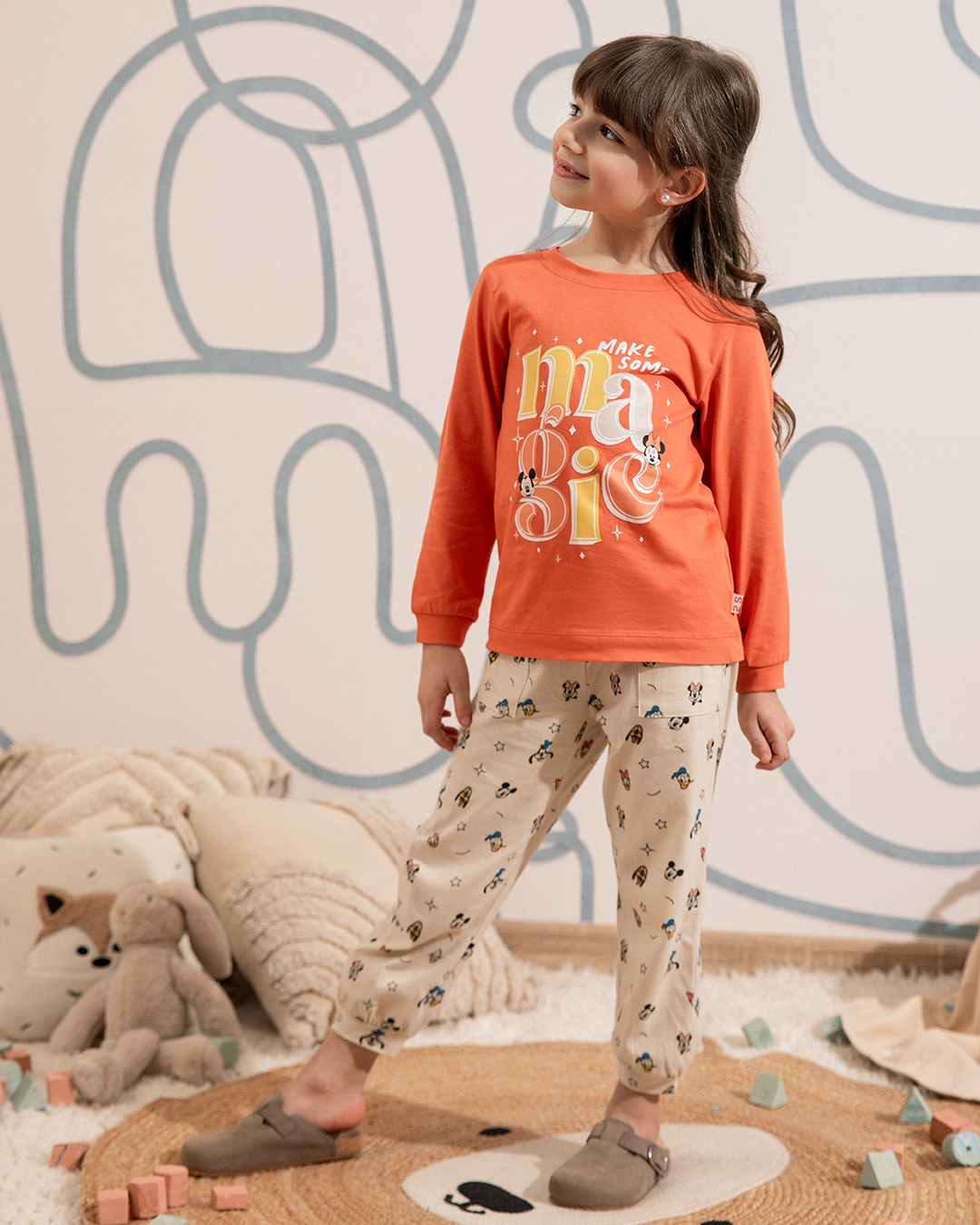 Minnie and mickey بيجاما بناتي كُم طويل