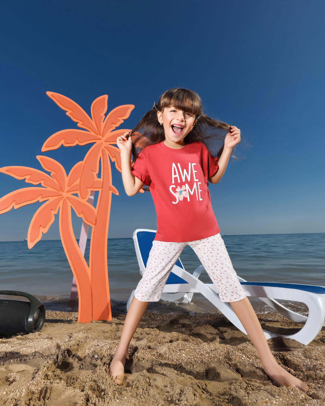 awsome Girls' children's pajamas, half sleeves and pentagram