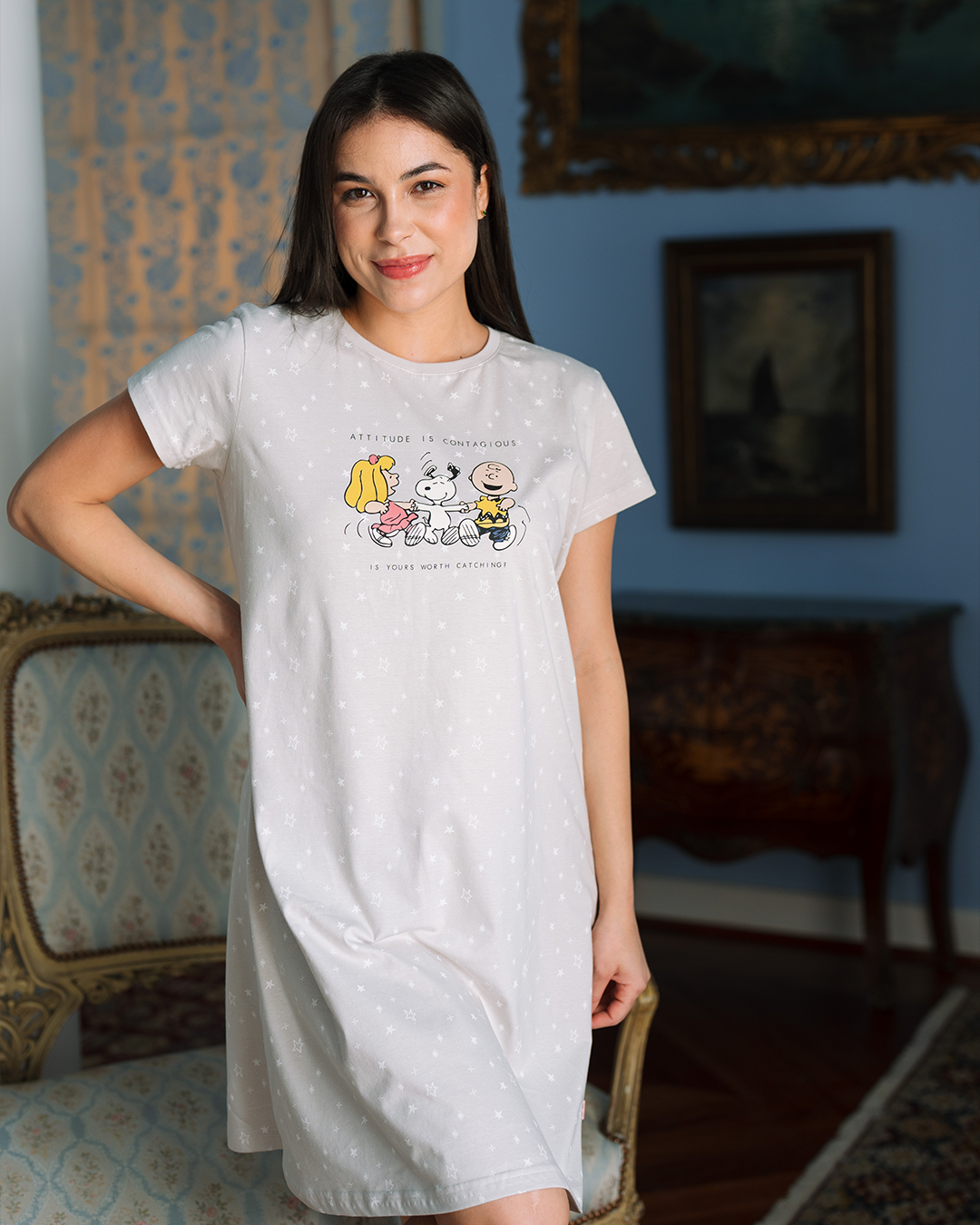 Snoopy and friends stars قميص حريمي نص كم