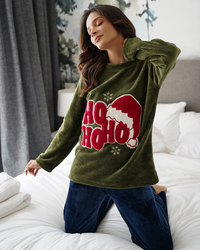 hoho بيجامه حريمي دوران تطريز الكريسماس بولار