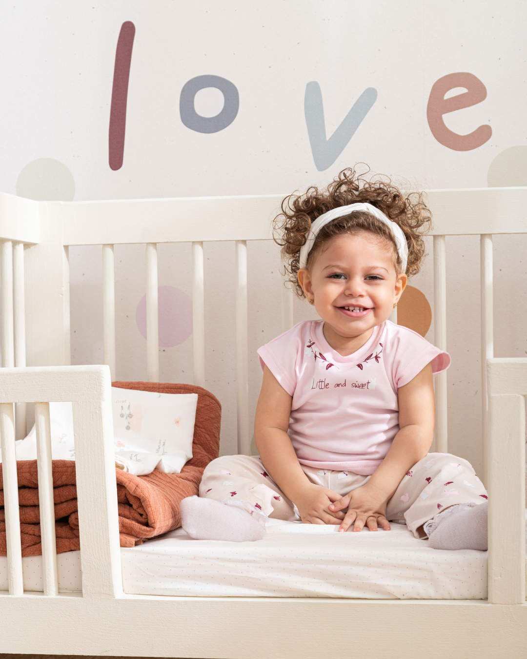 Little and sweet بيجاما بيبي بناتي نص كم و بنطلون قطن