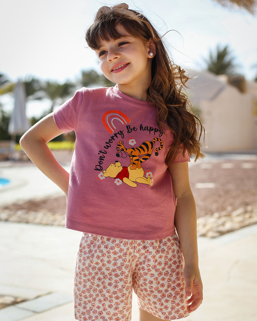 Pooh floral بيجاما بناتي نص كم