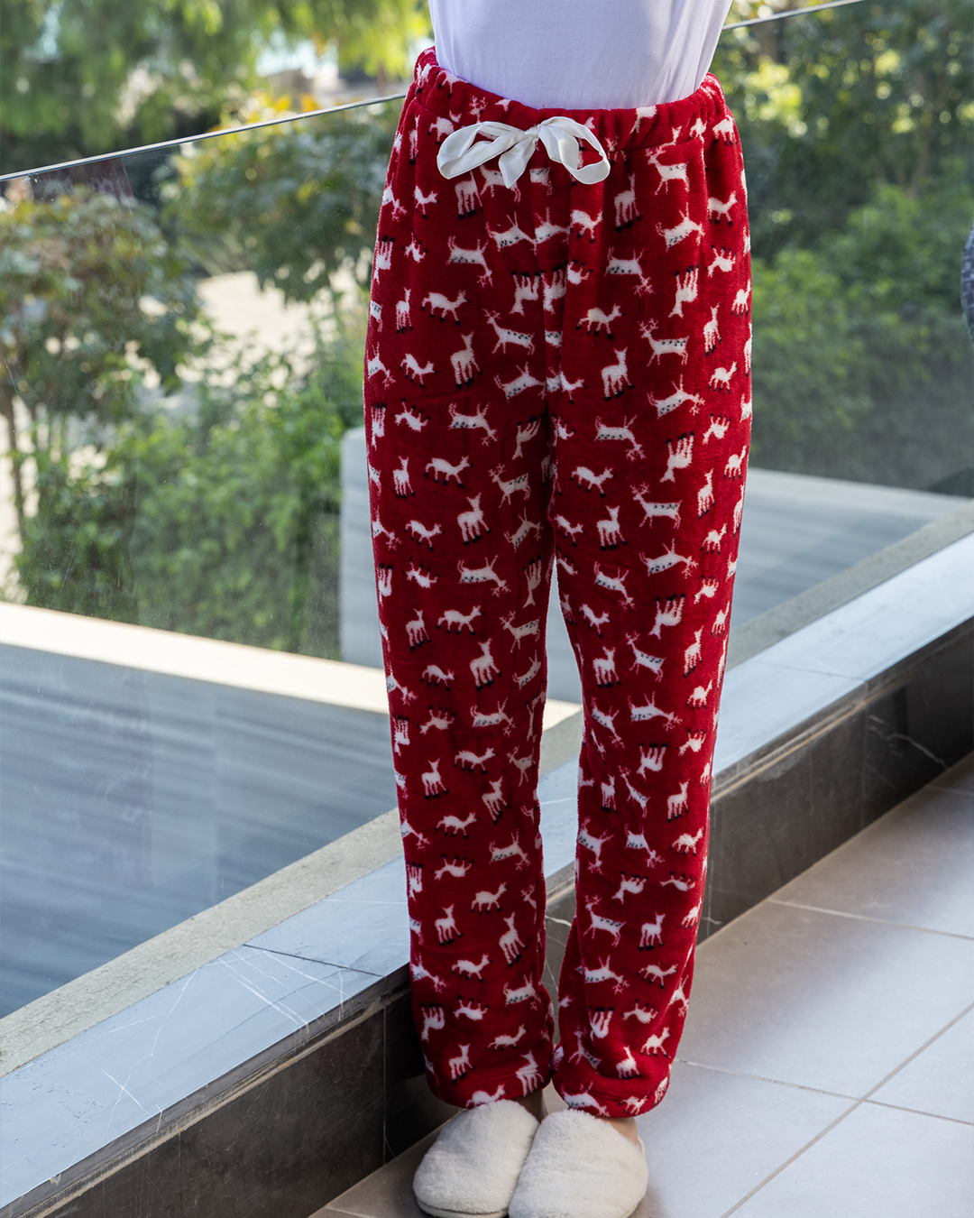 Women's winter trousers with Christmas and stars drawstring