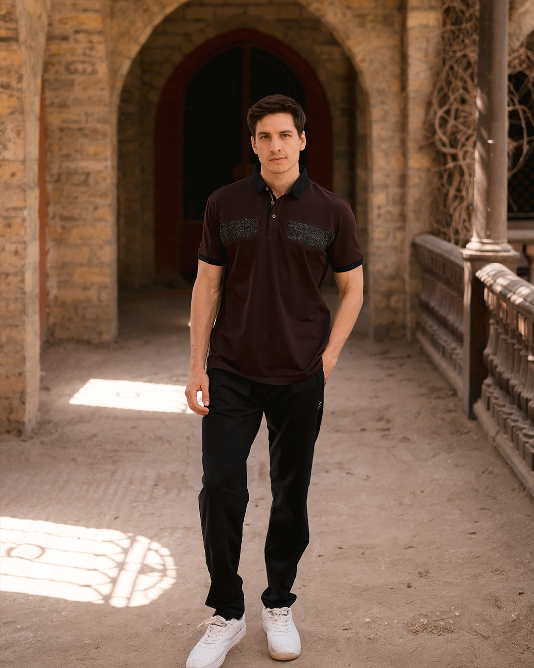 galvani GLV بيجامه رجالي ياقة بزراير طابعة علي الصدر