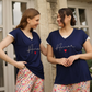 Women's half-sleeved pajamas with lace on the sleeve and floral trousers with a heart on the chest