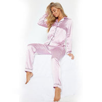 Women's classic satin pajamas with striped buttons